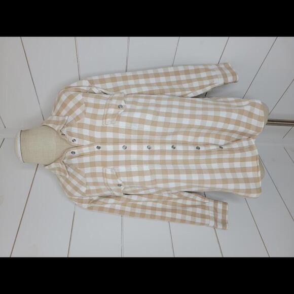 J Crew small tan and white plaid cotton shacket - Picture 1 of 5